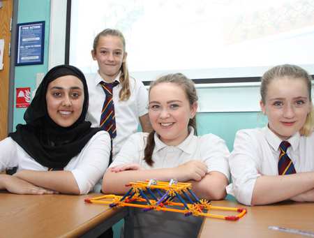 Fatima Sharif, 13, Kaitlin-Rose Drewe, 12, Chloe Edwards, 15, and Abby Watts, 13, taking part in the Girls in Stem day at USW in June 2017. Neil Gibson
