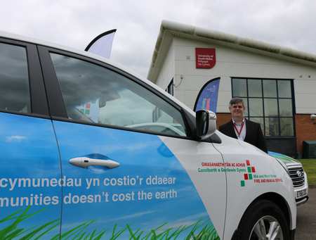 Jon Maddy, director of USW's Hydrogen Centre, at the launch of Mid and West Wales fire service's two new hydrogen-powered vehicles, Neil Gibson