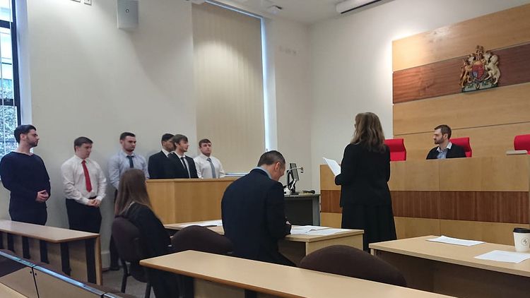 Policing students in the Moot Court for the press conference