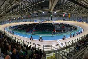 Cyclists riding at the velodrome in Newport