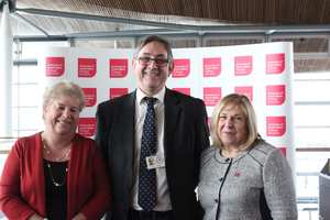 Unicaf launch event - Jane Brencher, representing Pont – a community to community link between Rhondda Cynon Taf and Mbale district in Uganda, Pontypridd AM Mick Antoniw, and Julie Lydon, USW Vice Chancellor.